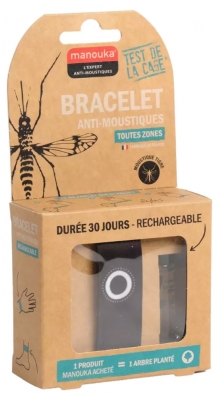 Manouka Kameleo Bracelet Anti-Moustiques + Recharge 6 ml - Couleur : Noir