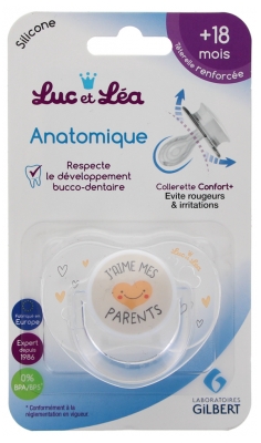 Luc et Léa Silicone Anatomic Soother with Ring + 18 Months - Model: I Love My Parents