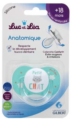 Luc et Léa Silicone Anatomic Soother with Ring + 18 Months - Model: Little Cat