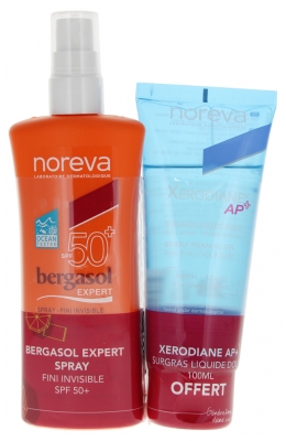 Noreva Bergasol Expert Spray Fini Invisible SPF50+ 125 ml + Noreva Xerodiane AP+ Surgras Liquide Doux 100 ml Offert