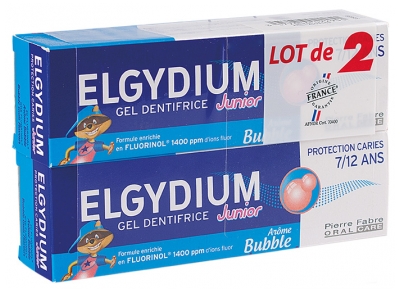 Elgydium Junior Pasta do Zębów w żelu Ochrona Przed Próchnicą 7/12 lat Aroma Bubble Pack 2 x 50 ml