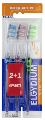 Elgydium Inter-Active Medium Toothbrush 2 + 1 Free