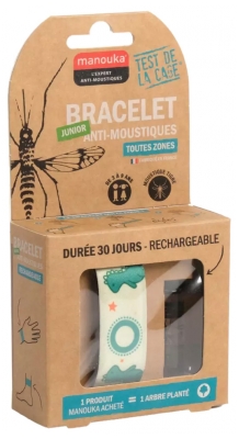 Manouka Bracelet Anti-Moustiques Junior + Recharge 6 ml - Modèle : Dinosaures