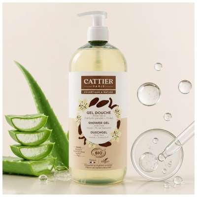 Cattier Organiczny żel pod Prysznic Aloe Vera Vanilla Tonka 1 L