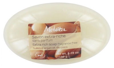 Melvita Extra-Rich Soap Argan and Coconut Oil Fragrance Free Organic 150g