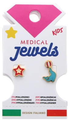 Medical Jewels Hipoalergiczne Kolczyki z Gwiazdą i Pieczęcią dla Dzieci
