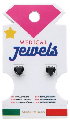 Medical Jewels Boucles d'Oreilles Hypoallergéniques Coeur Noir