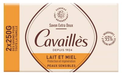 Rogé Cavaillès Savon Extra Doux Lait et Miel Lot de 2 x 250 g