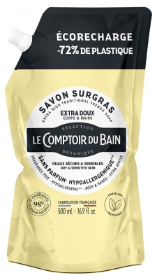 Le Comptoir du Bain Savon Surgras de Marseille Hypoallergénique Éco-Recharge 500 ml