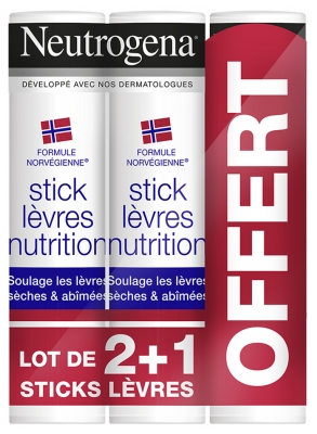 Neutrogena Lip Nutrition Stick Set di 3 x 4,8 g di cui 1 in Omaggio