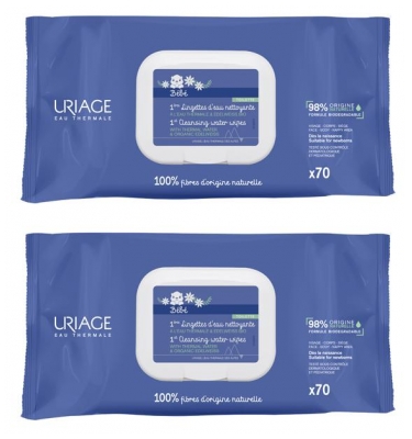 Uriage Baby 1st Cleansing Wipes 2 x 70 Wipes