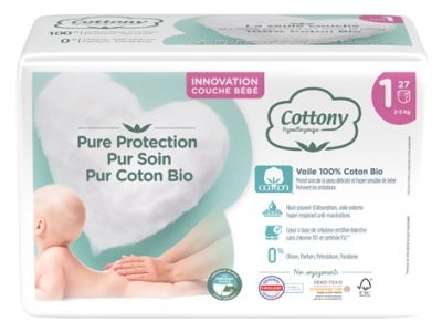 Cottony Bleer med Økologisk Bomuld 27 Bleer Størrelse 1 (2-5 kg)