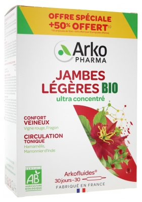 Arkopharma Arkofluides Jambes Légères Bio 20 Ampoules + 10 Ampoules Offertes