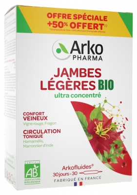 Arkopharma Arkofluides Picioare Ușoare Bio 20 Fiole + 10 Fiole Oferite