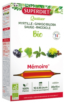 Superdiet Quatuor Melleņu, Rodiola, Ginkgo Biloba, Salvija Bio 20 Ampulas