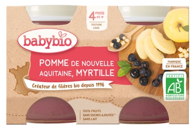 Babybio Äpple Blåbär 4 Månader och + Ekologisk 2 Burkar à 130 g