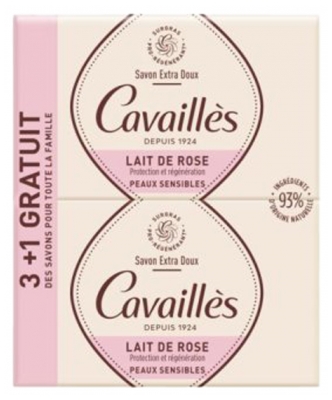 Rogé Cavaillès Extra Mild Rose Milk Soap Zestaw 3 x 250 g + 1 Gratis