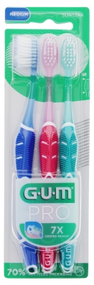 GUM PRO Zahnbürste Medium Trio Pack - Farbe: Blau - Rosa - Wassergrün