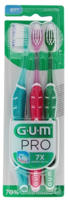 GUM PRO Soft Toothbrush Trio Pack - Colour: Water Green - Pink - Green