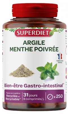 Superdiet Argile Menthe Poivrée 250 Tabletter