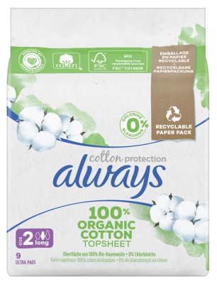 Always Algodón Protección 9 Toallas Higiénicas Talla 2 Larga