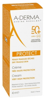 A-DERMA Protect Crème Très Haute Protection SPF50+ Sans Parfum 40 ml