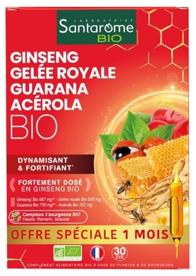 Santarome Organic Ginseng Royal Jelly Guarana Acerola Organic 30 Phials