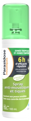 Parasidose Moustiques Zone Tropicale et Zone Tempérée Spray Anti-Moustiques et Tiques 100 ml