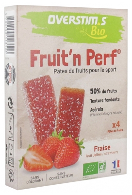 Overstims Fruit'n Perf Pâtes de Fruits Bio 4 Barres - Saveur : Fraise