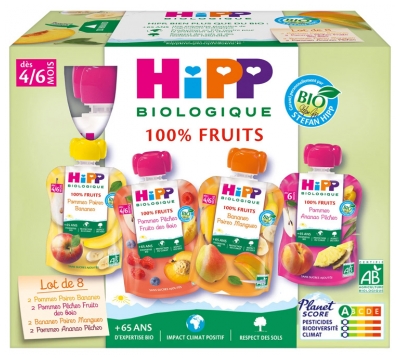 HiPP 100% Fruits dès 4/6 Mois Bio 8 Gourdes