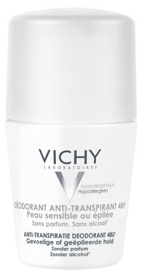 Vichy 48H Dezodorant Antyperspiracyjny do Skóry Wrażliwej lub Pozbawionej Włosów Roll-On 50 ml