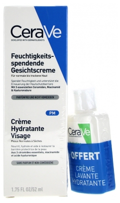CeraVe Feuchtigkeitsspendende Gesichtscreme 52 ml + Kostenlose Feuchtigkeitscreme Wash 20 ml
