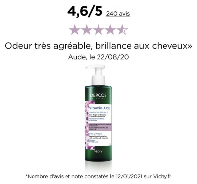 Vichy Dercos Nutrients Vitamin A.C.E Shampoing Brillance 250 ml