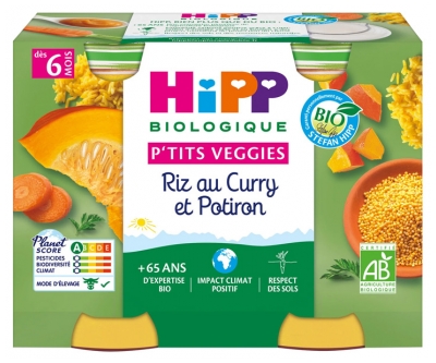 HiPP P'tits Veggies Riz au Curry et Potiron dès 6 Mois Bio 2 Pots