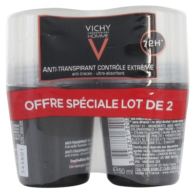 Vichy Homme 72H Deodorante Antitraspirante Extreme Control Roll-On 2 x 50 ml