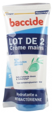 Baccide Crème Mains Hydratante et Antibactérienne Lot de 2 x 50 ml