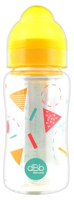 dBb Remond Anti-Colic Wide Neck Feeding Bottle in Glass Silicone Teat 240ml 0-4 Months - Colour: Yellow