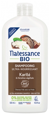 Natessance Ultra Voedende Biologische Sheaboter en Plantaardige Keratine Shampoo 500 ml