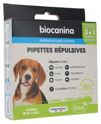 Biocanina Pipettes Répulsives Chiens de Moins de 15 kg 4 Pipettes