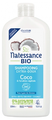 Natessance Champú Extra Suave Coco Bio y Queratina Vegetal 500 ml