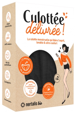 Nertalis Bio Culotte Menstruelle Culottée Délivrée Couleur Noire Lot de 2 - Taille : L - 40/42