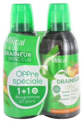 Milical Draineur Minceur Ultra Lot de 2 x 500 ml - Saveur : Thé vert / Pêche