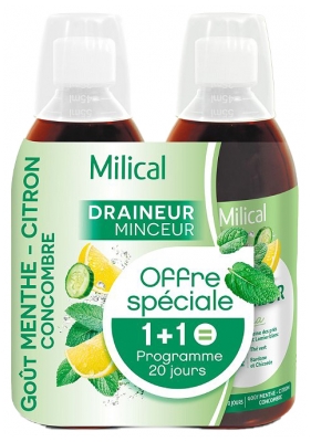 Milical Draineur Minceur Ultra Lot de 2 x 500 ml - Saveur : Menthe-Citron-Concombre