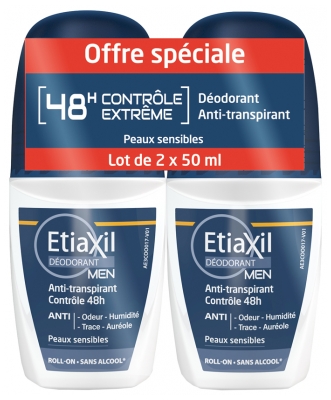 Etiaxil Dezodorant dla Mężczyzn Anti-Transpirant Control 48H Roll-On Lot of 2 x 50 ml