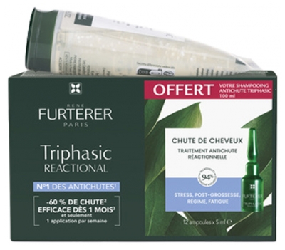 René Furterer Triphasic Reactional Ritual Anti-Hair Loss Reactional Treatment 12 Phials + Anti-Hair Loss Shampoo 100ml Free