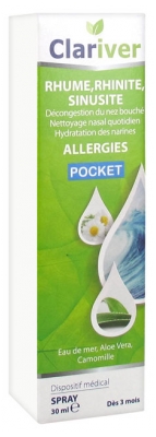 Clariver Rhume, Rhinite, Sinusite, Allergies Spray Nasal Pocket 30 ml