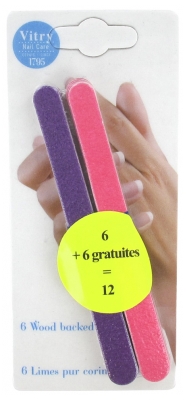 Vitry 12 Wooden Backed Nail Files 12 cm - Colour: Purple and Pink