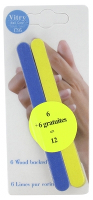 Vitry 12 Wooden Backed Nail Files 12 cm - Colour: Blue and Yellow