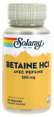 Solaray Betaiini HCl ja Pepsiini 250 mg 60 Kasviskapselia