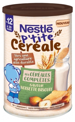 Nestlé P'tite Céréale de 12 à 36 Mois aux Céréales Complètes Saveur Noisette Biscuit 415 g